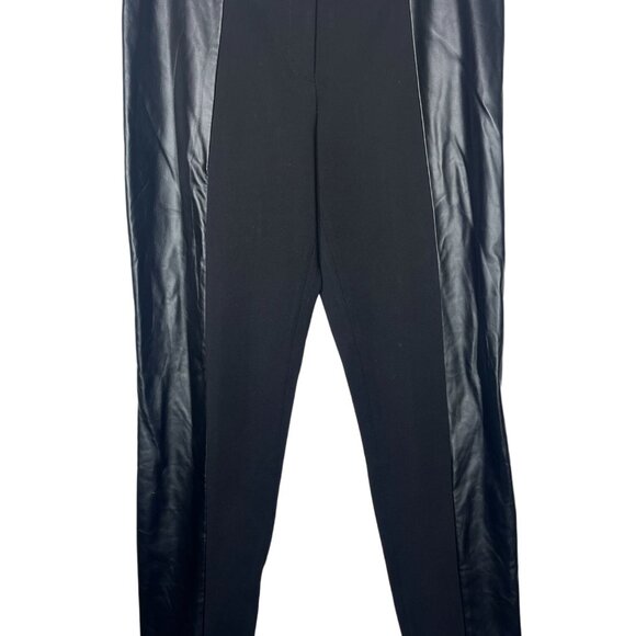 Tory Burch Faux Leather Panel Ankle Zip Pants Black Medium Work Chic - Picture 1 of 8